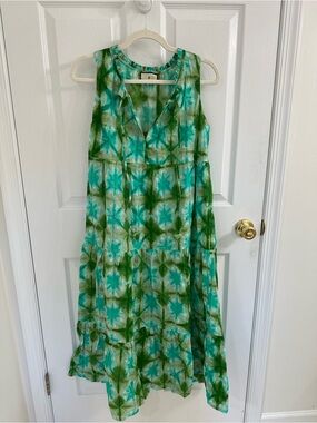 Tuckernuck Sleeveless Green & Teal Tie-Dye Midi Dress